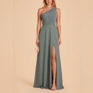 Birdy Grey Sea Glass Kira Bridesmaid Dress size large one-shoulder NWT Crepe